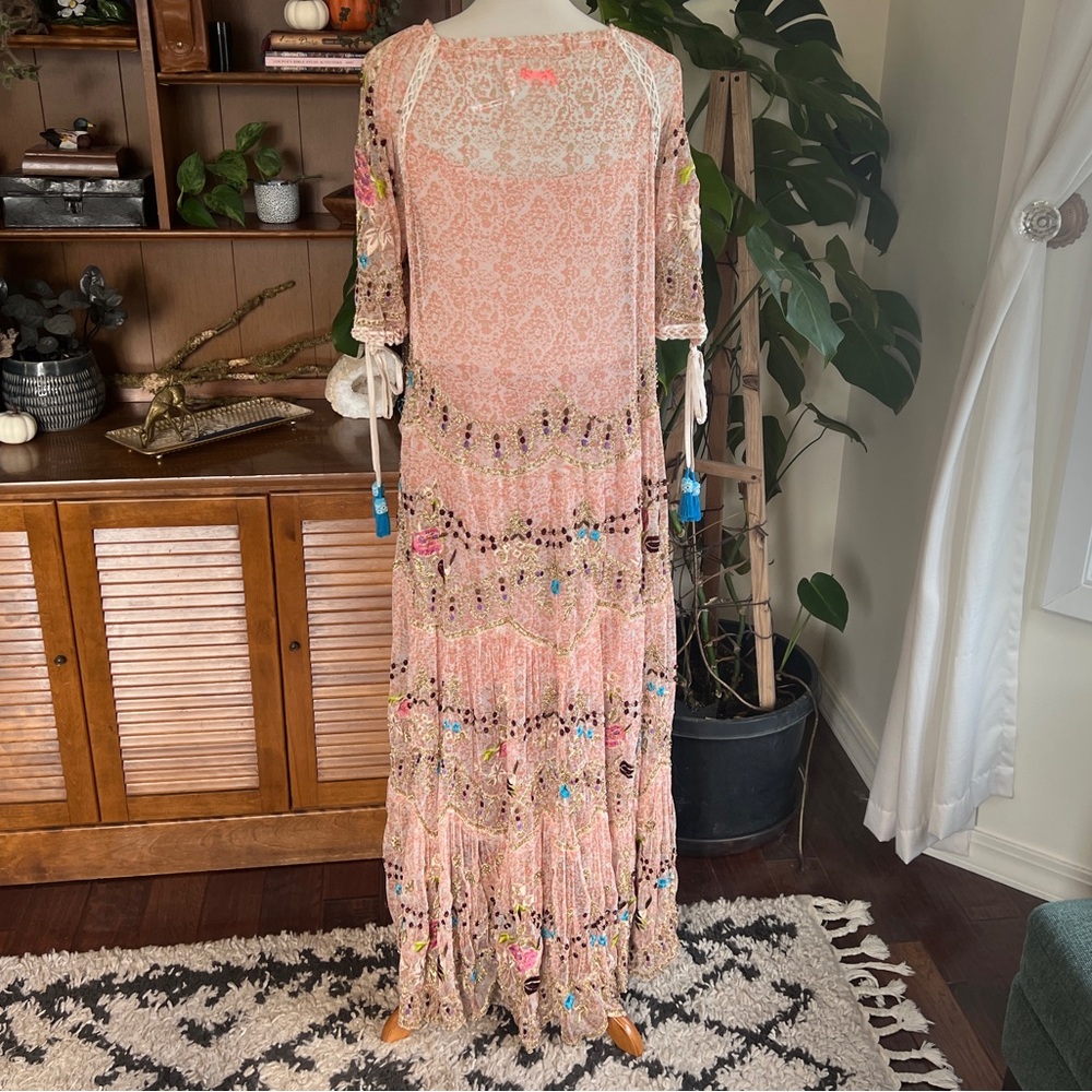 Free People Party Rosalie Beaded Mesh Maxi Specialty Dress S - Picture 12 of 16